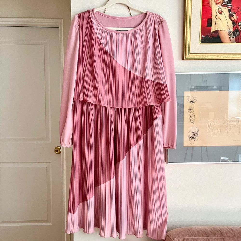 Vintage Darcy 70s Micro Pleat Pink Secretary Dress